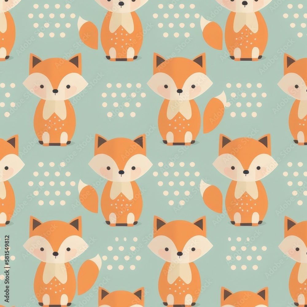 Poster seamless pattern with cute fox. generative ai