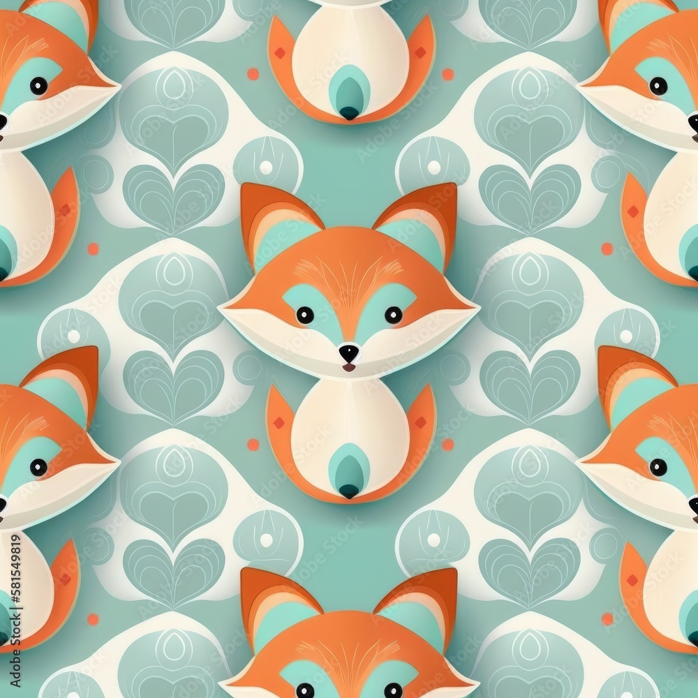 Poster seamless pattern with cute foxes. generative ai