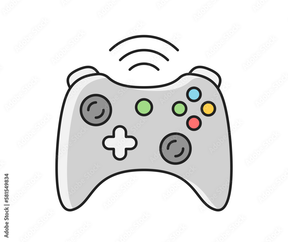 Poster game item icon. retro sticker with old vintage gamepad or joystick with buttons. gaming controller. 