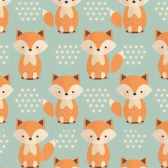 Seamless pattern with cute fox. Generative AI