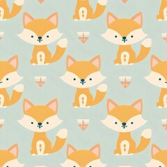 Seamless pattern with cute cartoon foxes. Generative AI  illustration.