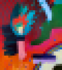 Abstract colorful pixel background. Colored rectangles of and geometric shapes. Pixel art illustration. Multicolored mosaic spots. Colored pixels texture. Old games style. Trippy psychedelic neon.