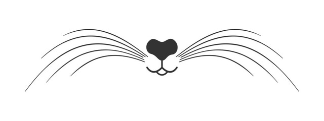Cute cat nose, mouth and whiskers. Signboard design for pet grooming and bathing salon or domestic animals store isolated on white background. Vector graphic illustration