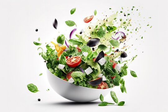 3D Healthy salad over white background. Generative AI illustration