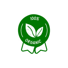 100% organic badge vector. Vector with hand-drawn touch.