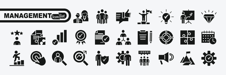 Business Management Icon Collection. Time management and planning concept. Solid icon set 
