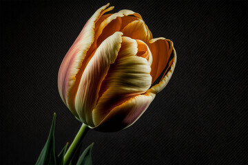 Tulip flower close-up macro shot isolated dark background made by generative ai