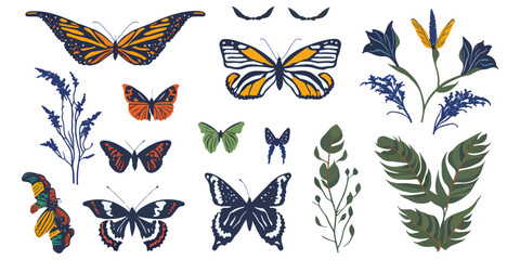 Butterfly Garden. Beautiful Insect Illustration Set
