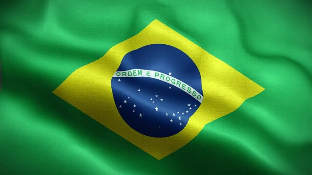 4K Textured Flag of Brazil Animation Stock Video - Brazilian Flag Waving in Loop - Highly Detailed Brazil Flag Stock Video