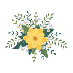Flower arrangement isolated on background. Flat illustration. Perfect for cards, invitations, decorations, logo, various designs