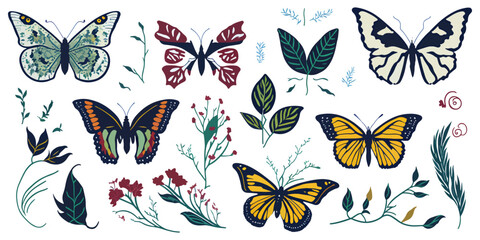 Fototapeta na wymiar Fluttering Beauty: Hand-Drawn Butterfly Vector Set