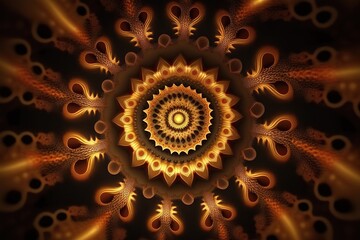 Colorful fractal background. Kaleidoscope of color in endless motion. Gold abstract patterns for meditation, yoga, show, mandala, fractal animation
