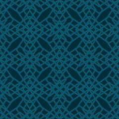 Elegant vector seamless pattern in oriental style. Dark teal color ornamental texture. Abstract mosaic background. Modern traditional geometric ornament. Repeat design for print, wallpaper, decor