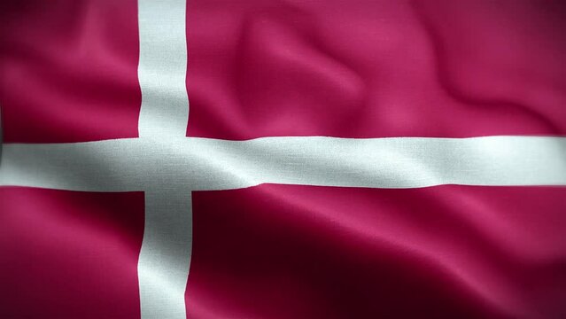 4K Textured Flag of Denmark Animation Stock Video - Dane Flag Waving in Loop - Highly Detailed Danish Flag Stock Video