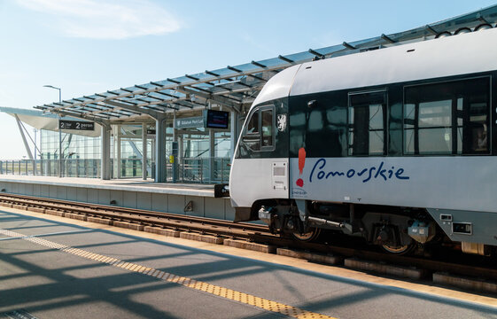 PKM city train at the station in Gdansk Lech Walesa Airport (GDN), Poland