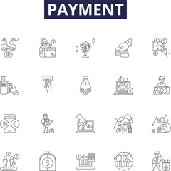 Payment line vector icons and signs. Remittance, Purchase, Tender, Return, Remit, Charge, Settlement,Handover outline vector illustration set