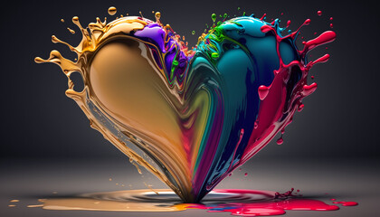 splash of multi-colored paint in the form of a heart, generative ai