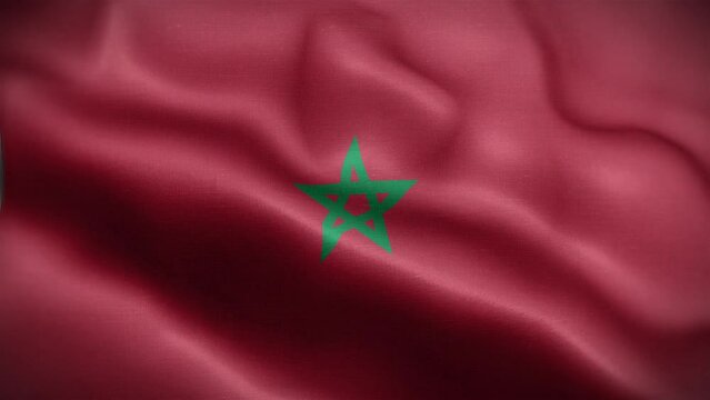 4K Textured Flag of Morocco Animation Stock Video - Moroccan Flag Waving in Loop - Highly Detailed Morocco Flag Stock Video