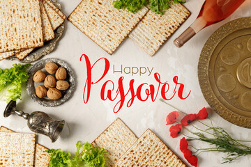 Pesach celebration concept (jewish Passover holiday). Top View