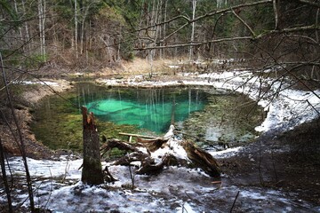 never freezing small lake due to underwater springs