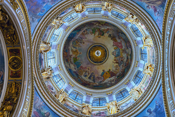 St. Petersburg - Russia - March 15, 2020 - view of the plafond of the Orthodox St. Isaac's Cathedral - 581558616