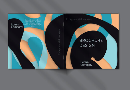 Brochure Cover Layout with Paper Cut Wavy Overlapping Shapes