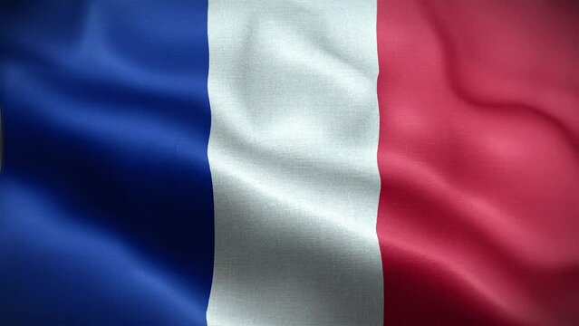 4K Textured Flag of France Animation Stock Video - French Flag Waving in Loop - Highly Detailed France Flag Stock Video