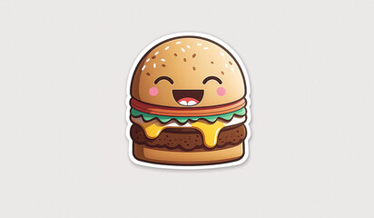 Burger with eyes on a beige background. 2d AI illustration