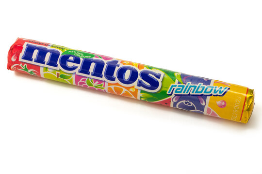 Mentos rainbow  chewy dragees package isolated on white background