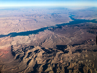 Fototapeta na wymiar Aerial view of mountains with Colorado River in the Grand Canyon area around Las Vegas.