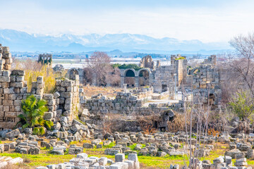 Naklejka premium The ruins of the ancient city of Perge. Perge is an ancient Greek city on the southern Mediterranean coast of Turkey