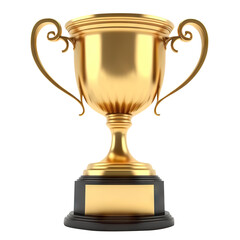 Winner golden trophy cup cut out. Based on Generative AI - obrazy, fototapety, plakaty