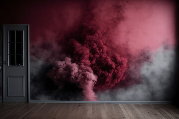 concrete wall with red smoke background
