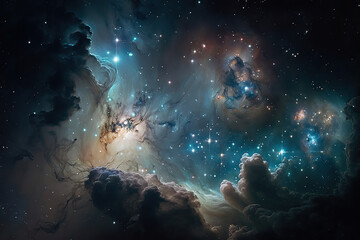 Obraz na płótnie Canvas Nebula gas cloud in deep outer space. Futuristic cosmos design. Generative Ai