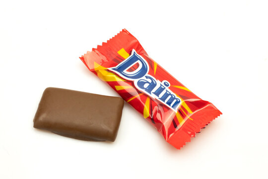 Daim chocolate bar praline packaging isolated on white background