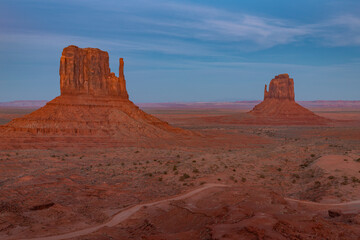 Fototapeta na wymiar Monument Valley Landscape at Sunset - West Mitten Butte and East Mitten Butte