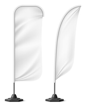 Feather banner template. Realistic cloth blank mockup