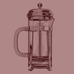 Praska francuska do kawy - szkic, ilustracja