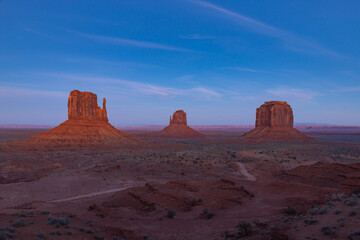 Monument Valley Landscape at Night - West Mitten Butte, East Mitten Butte and Merrick Butte