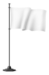 Realistic blank flag. White waving cloth on stick