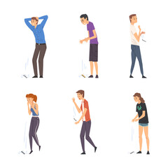 Fototapeta premium Young Man and Woman Dropping Their Smartphone by Accident Vector Set