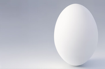White chicken egg on light white background with soft light close-up. Generative AI.
