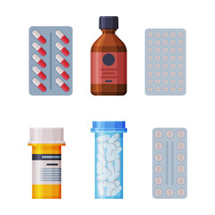 Medicine and Medication in Vial as Pharmacy Product Vector Set