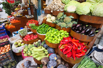 fresh vegetables selling in a super shop in turkey .