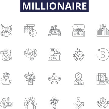 Millionaire line vector icons and signs. Rich, Monied, Prosperous, Affluent, Moneyed, Millionaire, Opulent, Lavish outline vector illustration set