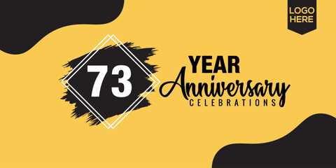73rd years anniversary celebration logo design with black brush and yellow color with black abstract vector illustration