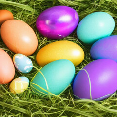 Easter eggs in a nest of grass