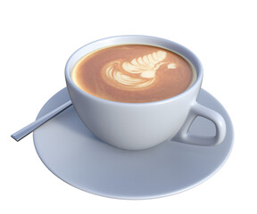 Hot coffee cappuccino in ceramic cup isolated on white background, clipping path included