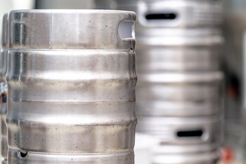 stainless steel beer barrel in the brewery