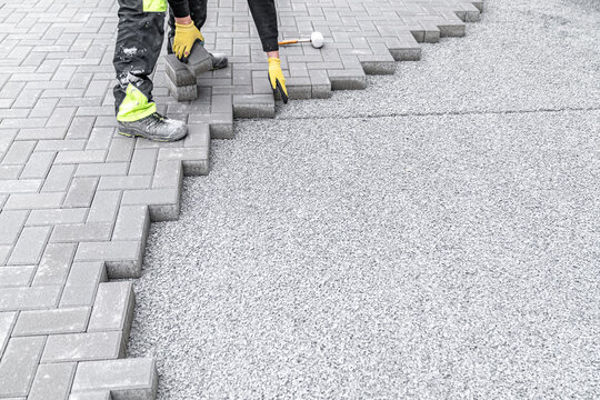 new sidewalk made of concrete interlocking paving blocks